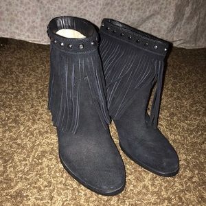 Leather western fringe boots